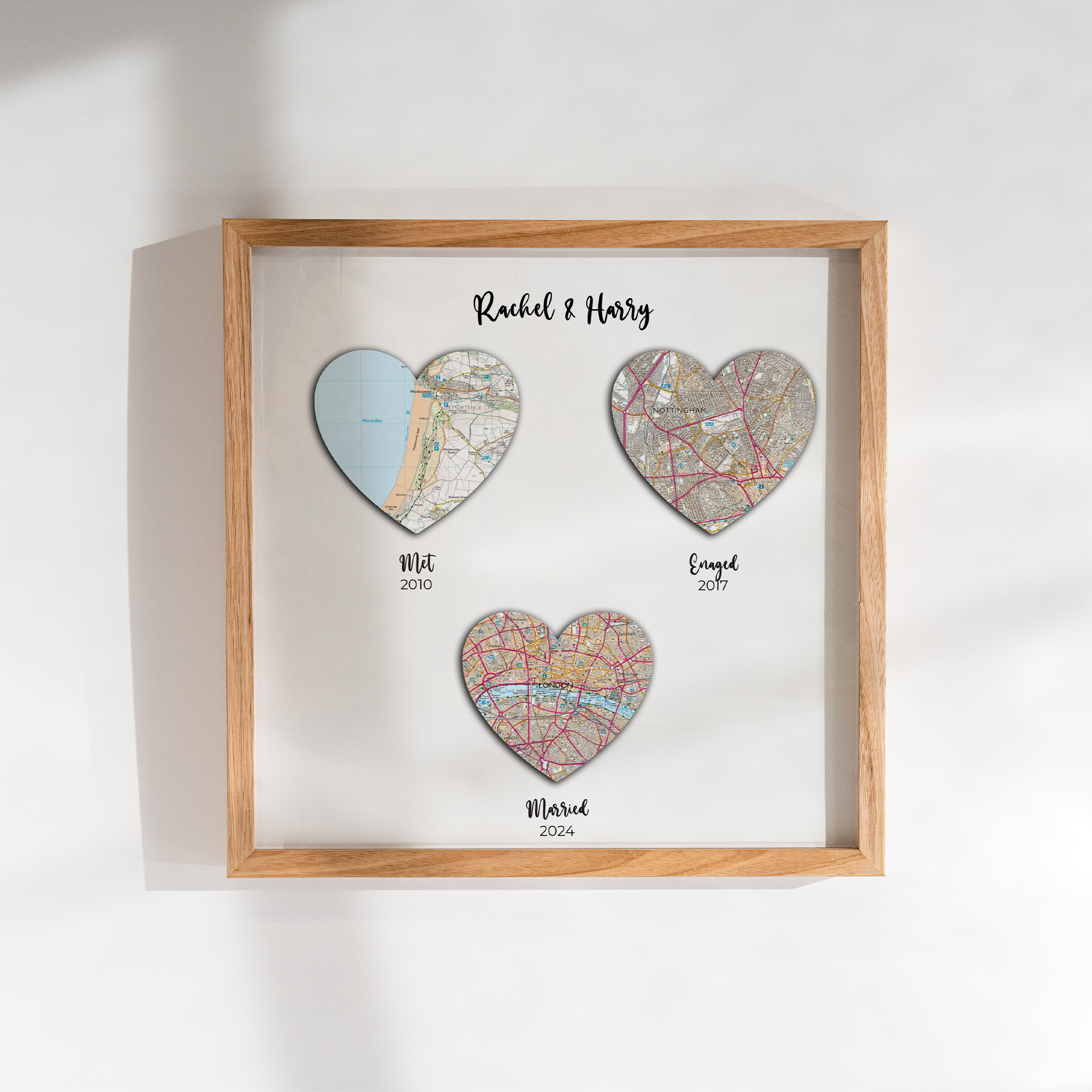 Personalised Triple 3D Heart Map with personalisation | Valentines Gift | Gift for Her | Gift for Him | Anniversary Gift